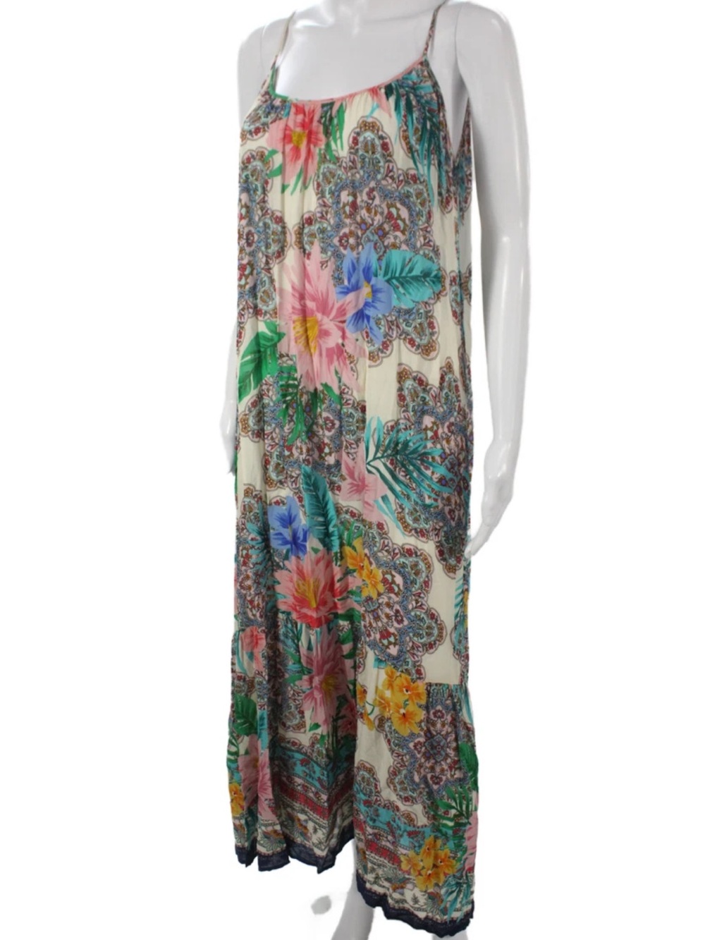 Johnny Was Womens Floral Maxi Dress Sleeveless Scoop Neck Rayon Size S